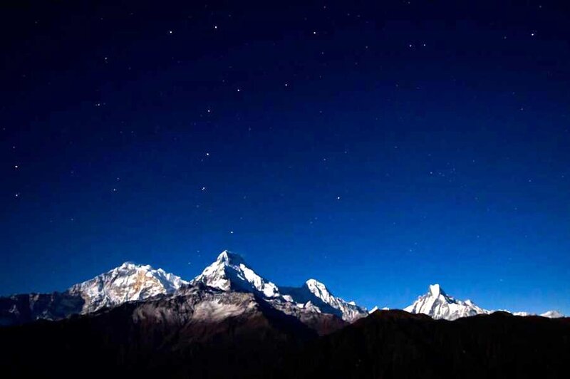 Snow-capped Mountains — Blue, Serene, Night, Photograph