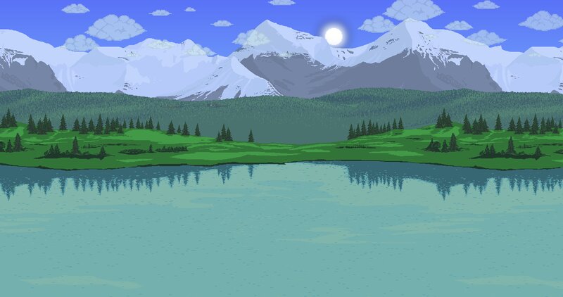 Snow-capped Mountains — Blue, Serene, Night, Pixel Art