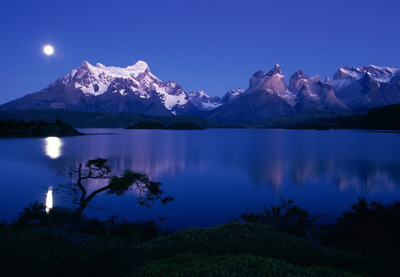 Snow-capped Mountains — Blue, Serene, Night