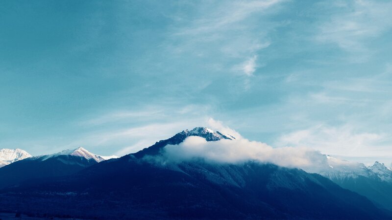 Snow-capped Mountains — Blue, Serene, Photograph, Clouds, Sky