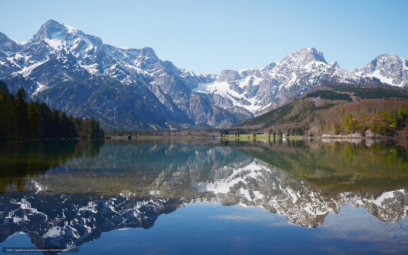 Snow-capped Mountains — Blue, Serene, Spring, Photograph, Lake, Forest, Reflection