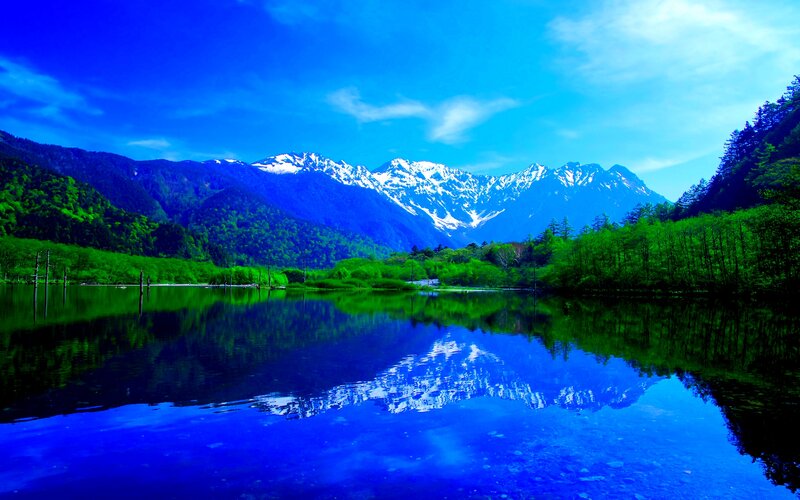Snow-capped Mountains — Blue, Serene, Spring, Photograph, Lake