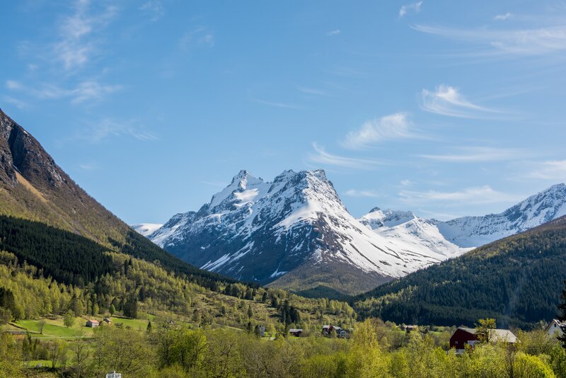 Snow-capped Mountains — Blue, Serene, Spring, Photograph, Village