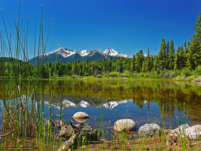 Snow-capped Mountains — Blue, Serene, Summer, Photograph, Lake, Trees, Rocks