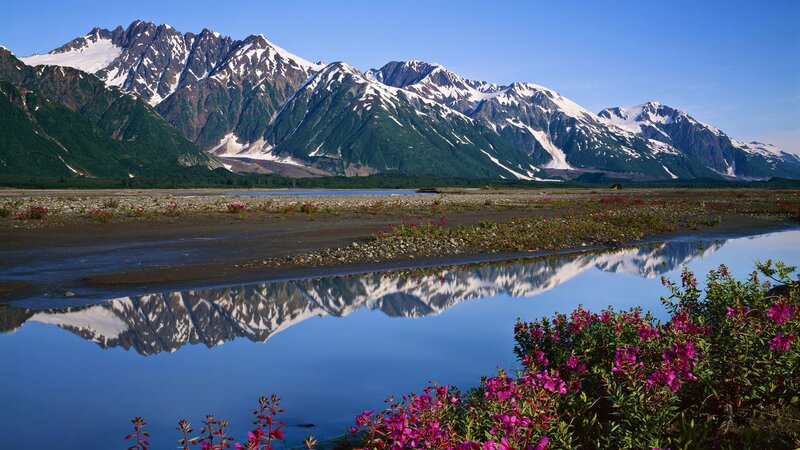 Snow-capped Mountains — Blue, Serene, Summer, Photograph, River