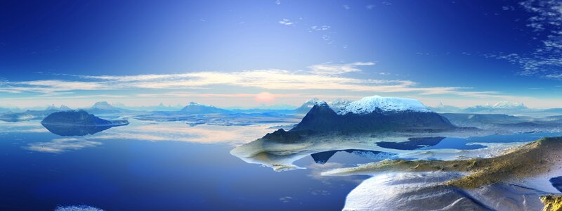 Snow-capped Mountains — Blue, Serene, Sunrise, Digital Art