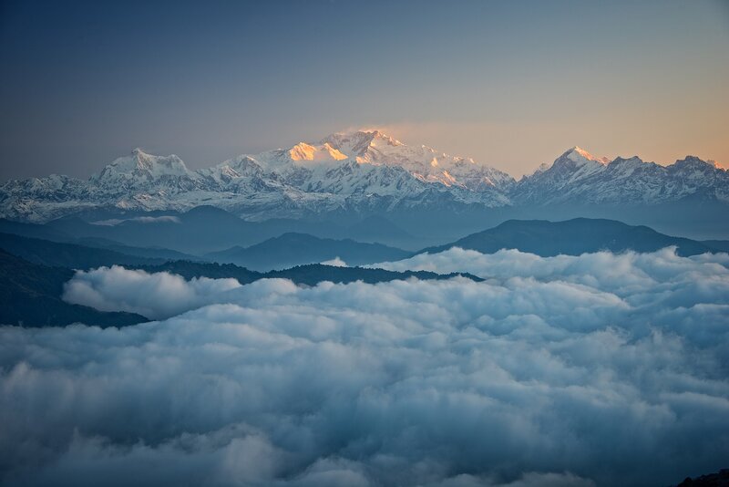 Snow-capped Mountains — Blue, Serene, Sunrise, Photograph, Clouds, Mountain Range