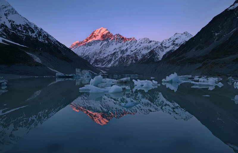 Snow-capped Mountains — Blue, Serene, Sunrise, Photograph, Icebergs