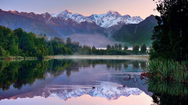 Snow-capped Mountains — Blue, Serene, Sunrise, Photograph, Lake, Forest