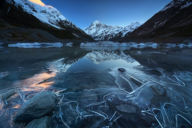 Snow-capped Mountains — Blue, Serene, Sunrise, Photograph, Lake, Ice