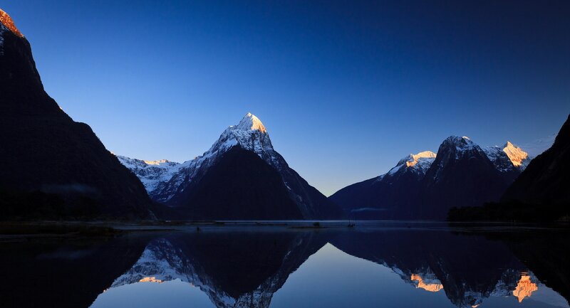 Snow-capped Mountains — Blue, Serene, Sunrise, Photograph, Lake, Reflection, Black, White