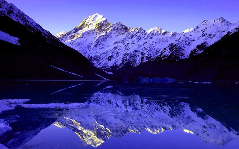 Snow-capped Mountains — Blue, Serene, Sunrise, Photograph, Lake, Reflection, Mountain