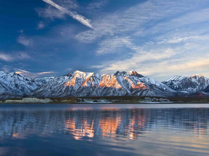 Snow-capped Mountains — Blue, Serene, Sunrise, Photograph, Lake, Sky, Clouds