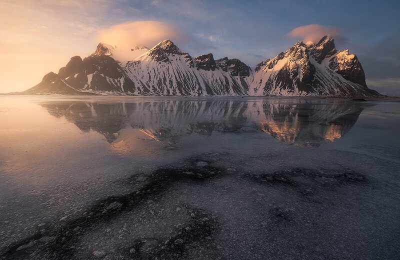 Snow-capped Mountains — Blue, Serene, Sunrise, Photograph, Reflection