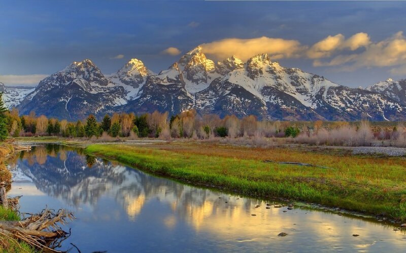 Snow-capped Mountains — Blue, Serene, Sunrise, Photograph, River