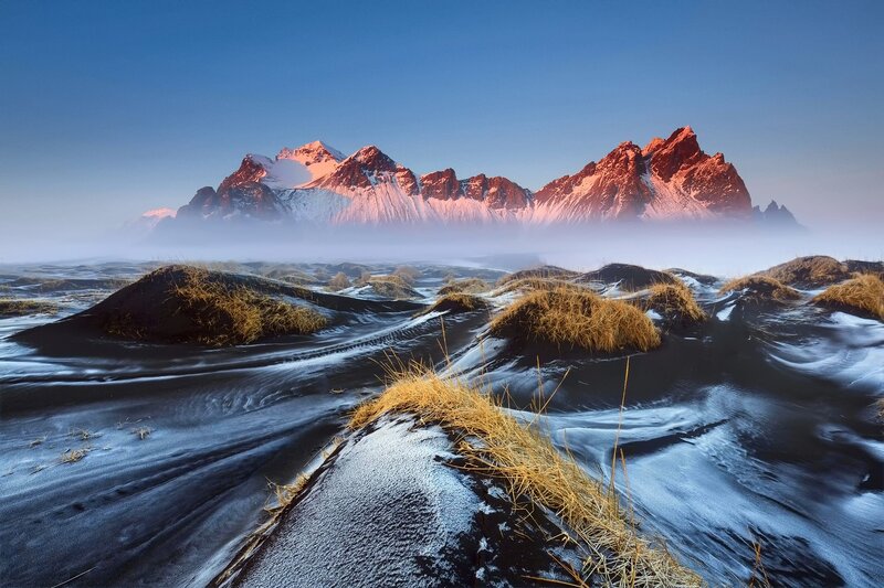 Snow-capped Mountains — Blue, Serene, Sunrise, Photograph, Sand Dunes