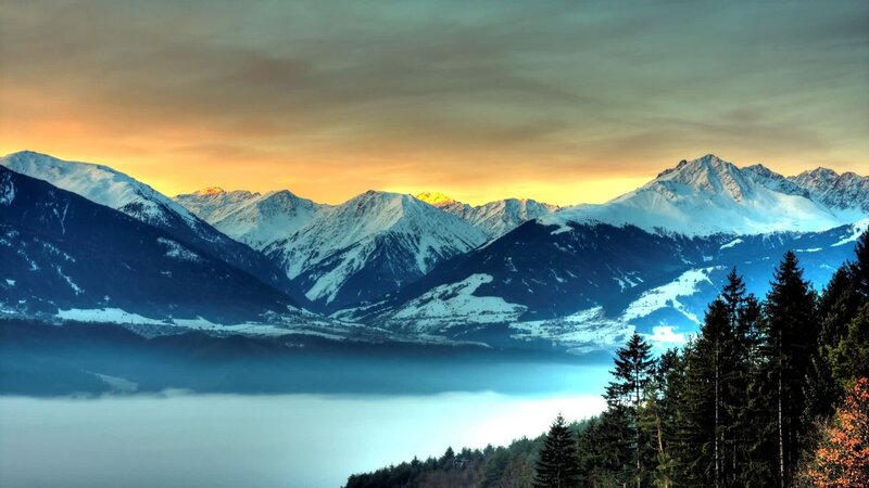Snow-capped Mountains — Blue, Serene, Sunrise, Photograph