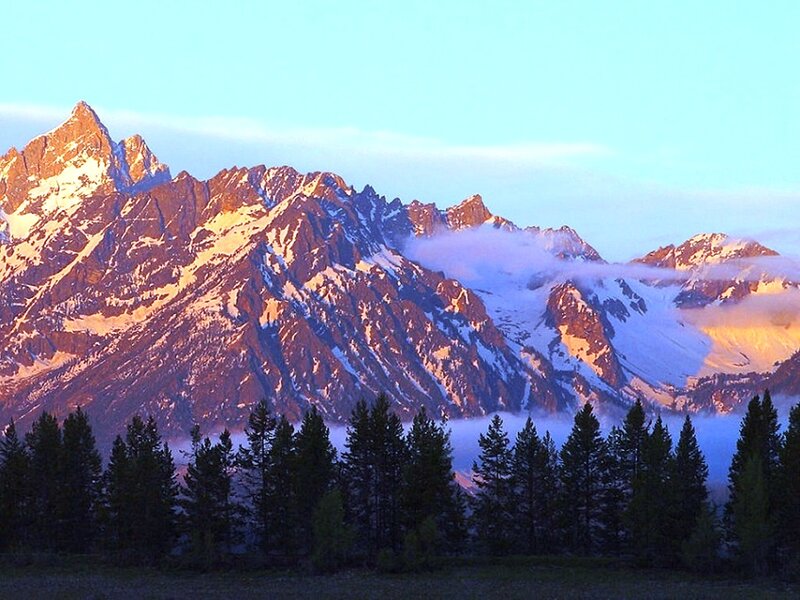Snow-capped Mountains — Blue, Serene, Sunrise, Photograph, Trees