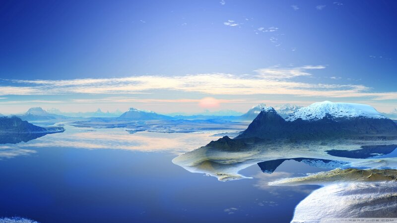 Snow-capped Mountains — Blue, Serene, Sunset, Digital Art