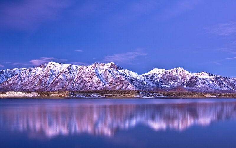 Snow-capped Mountains — Blue, Serene, Sunset, Photograph, Lake, Reflection, Sky