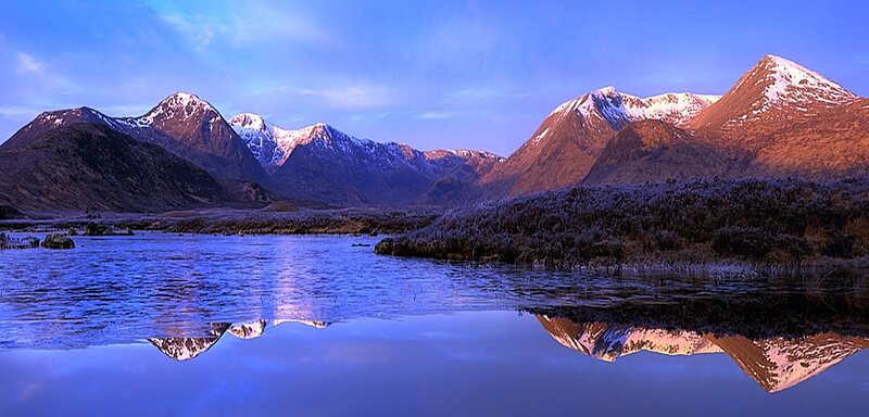 Snow-capped Mountains — Blue, Serene, Sunset, Photograph, Lake, Reflection, White