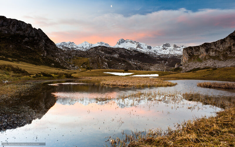 Snow-capped Mountains — Blue, Serene, Sunset, Photograph, Lake, Sky, Moon