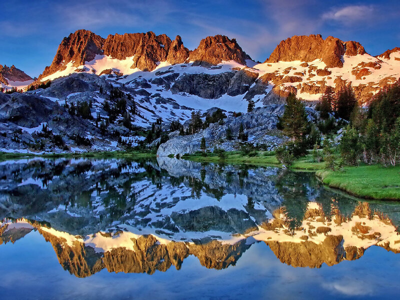 Snow-capped Mountains — Blue, Serene, Sunset, Photograph, Lake, Trees