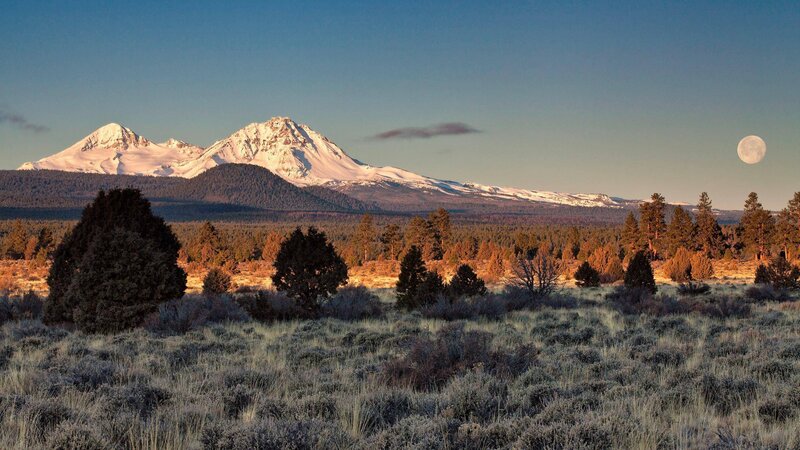 Snow-capped Mountains — Blue, Serene, Sunset, Photograph, Moon, Trees