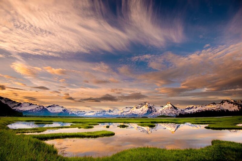 Snow-capped Mountains — Blue, Serene, Sunset, Photograph, Ponds