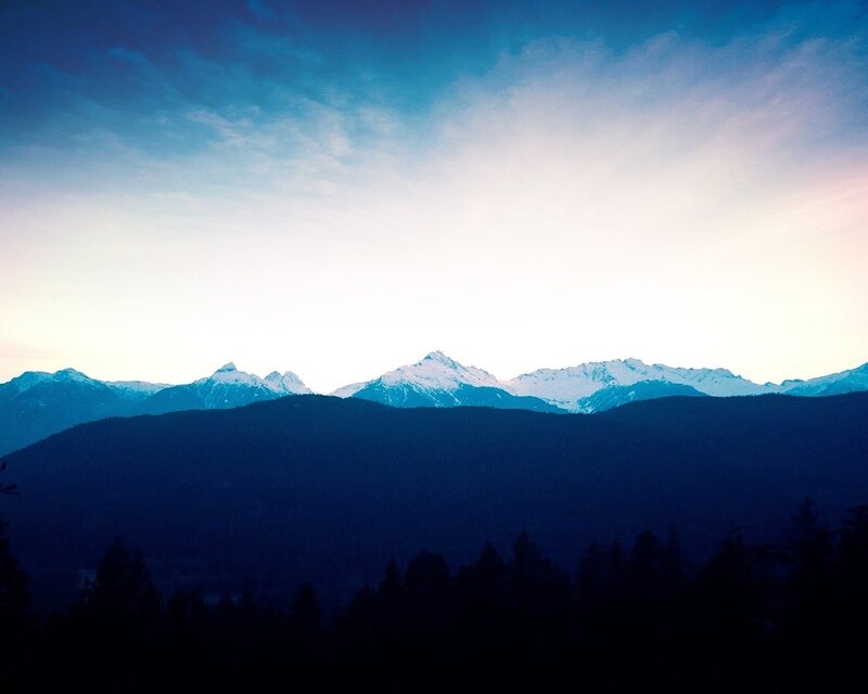 Snow-capped Mountains — Blue, Serene, Sunset, Photograph, Sky, Trees