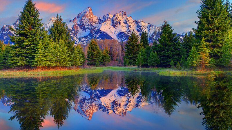 Snow-capped Mountains — Blue, Serene, Sunset, Photograph, Trees, Lake, Reflection