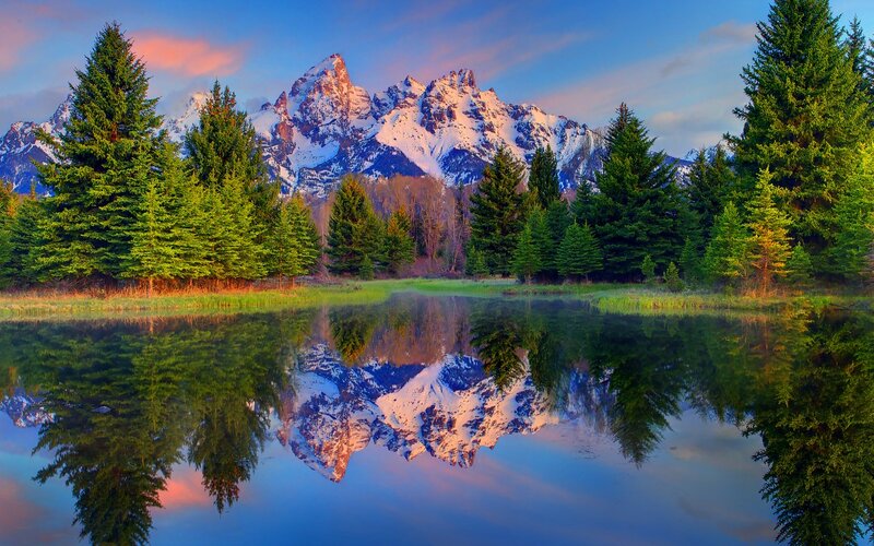 Snow-capped Mountains — Blue, Serene, Sunset, Photograph, Trees, Lake