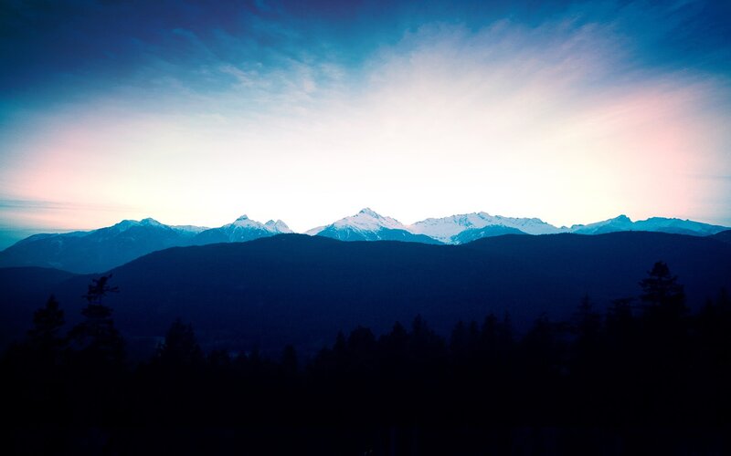 Snow-capped Mountains — Blue, Serene, Sunset, Photograph, Trees, Sky