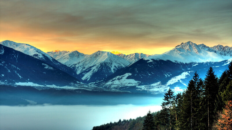 Snow-capped Mountains — Blue, Serene, Sunset, Photograph, Trees