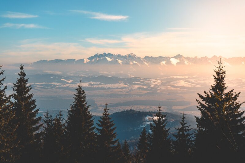 Snow-capped Mountains — Blue, Serene, Sunset, Photograph, Trees, Valley