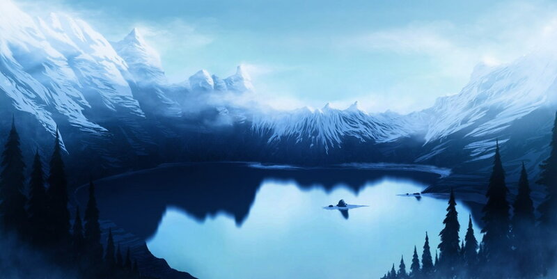 Snow-capped Mountains — Blue, Serene, Winter, Digital Art