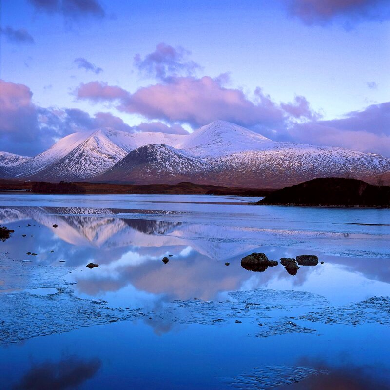Snow-capped Mountains — Blue, Serene, Winter, Photograph, Lake, Clouds