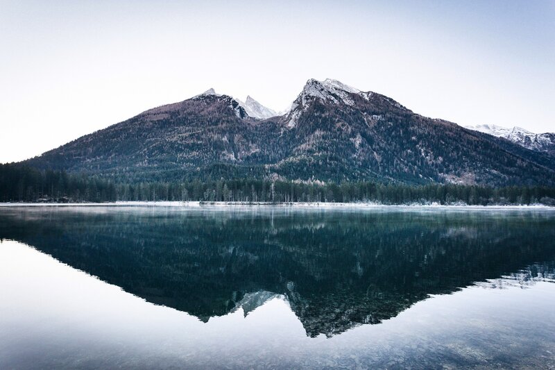Snow-capped Mountains — Blue, Serene, Winter, Photograph, Lake, Forest, Reflection