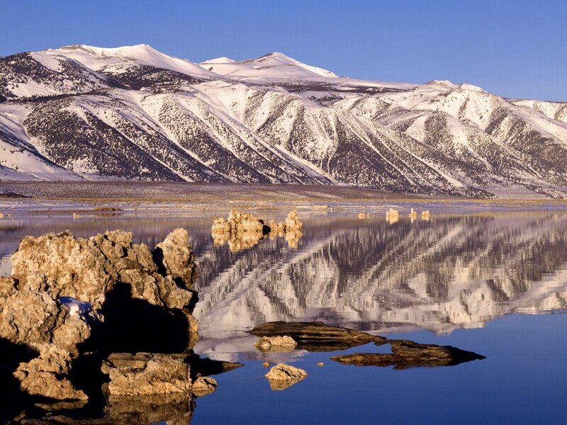 Snow-capped Mountains — Blue, Serene, Winter, Photograph, Lake, Rock Formations