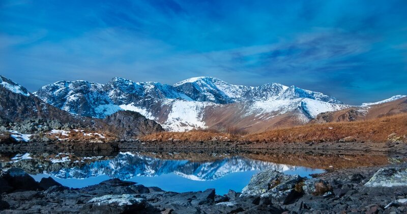 Snow-capped Mountains — Blue, Serene, Winter, Photograph, Lake, Sky