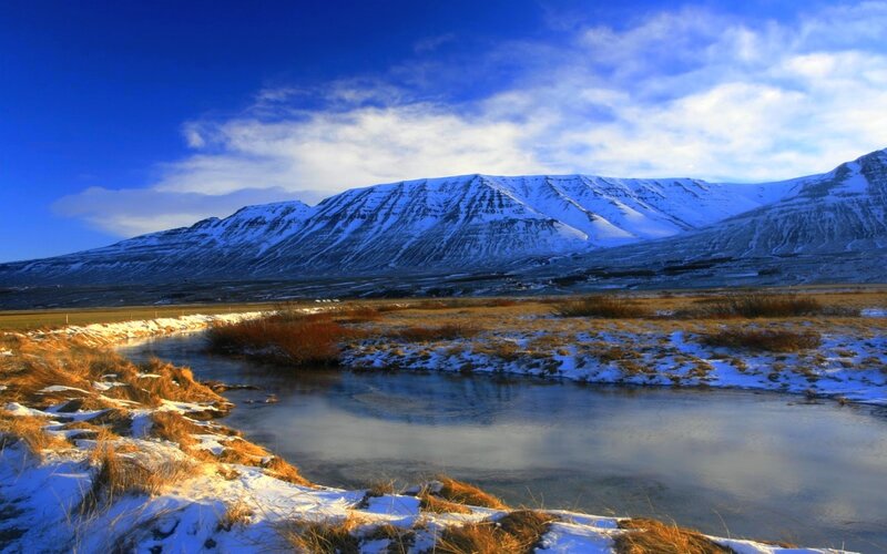 Snow-capped Mountains — Blue, Serene, Winter, Photograph, River