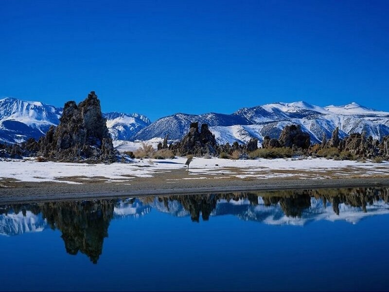Snow-capped Mountains — Blue, Serene, Winter, Photograph, Rock Formations