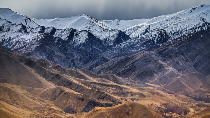 Snow-capped Mountains — Brown, Dramatic, Photograph, Hills