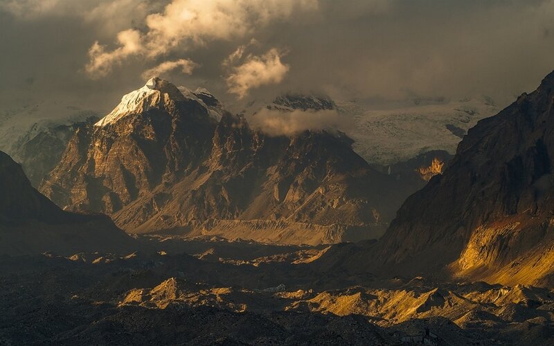 Snow-capped Mountains — Brown, Dramatic, Sunrise, Photograph