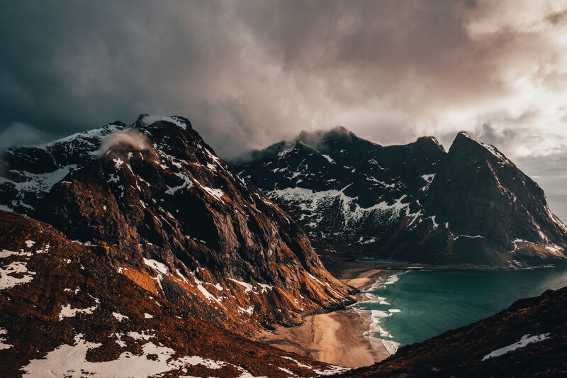 Snow-capped Mountains — Brown, Dramatic, Sunset, Photograph, Sea