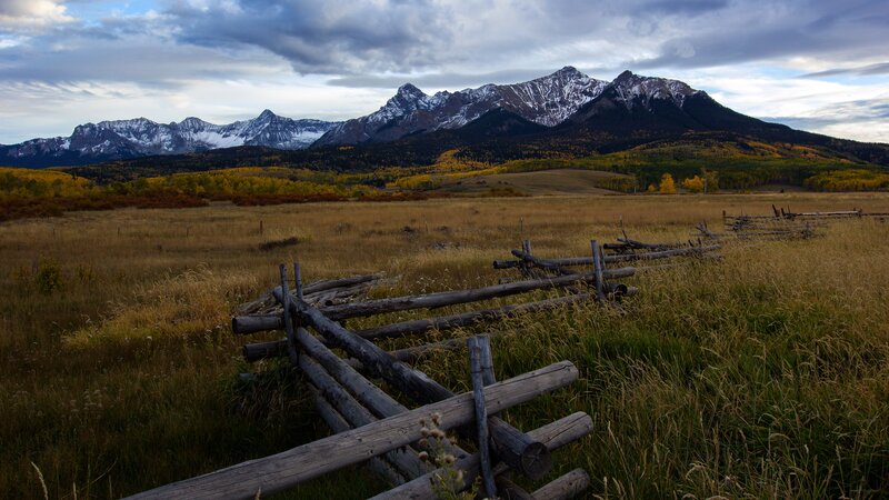 Snow-capped Mountains — Brown, Serene, Autumn, Photograph, Fence