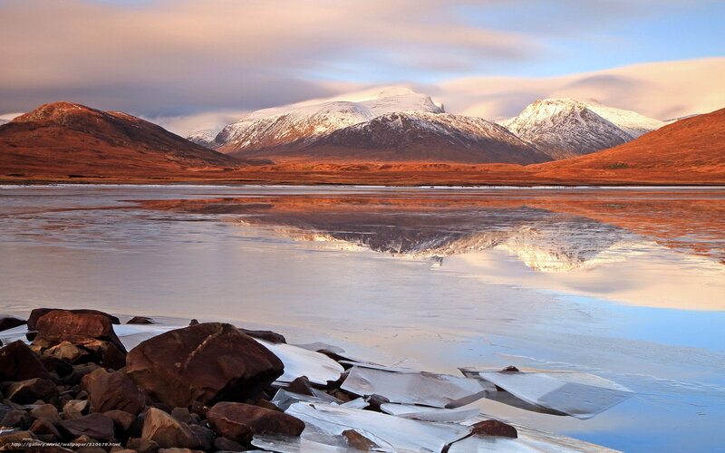 Snow-capped Mountains — Brown, Serene, Sunset, Photograph, Lake