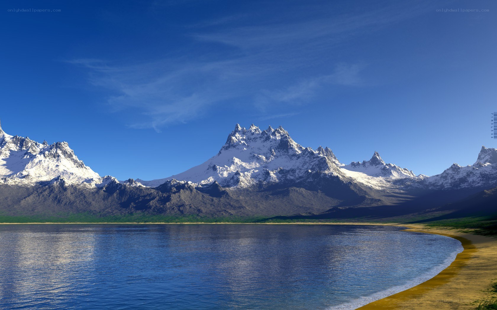 Snow-capped mountains by a lake