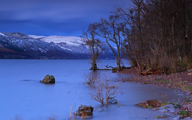 Snow-capped Mountains by Lake — Blue, Serene