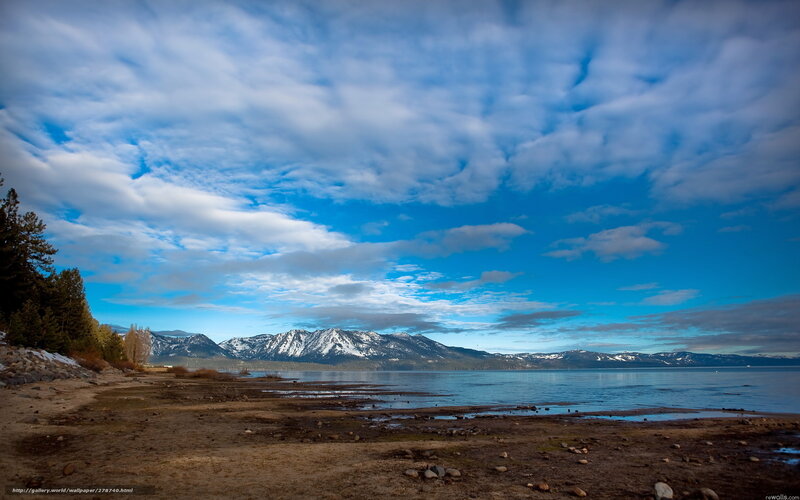 Snow-capped Mountains by Lake — Blue